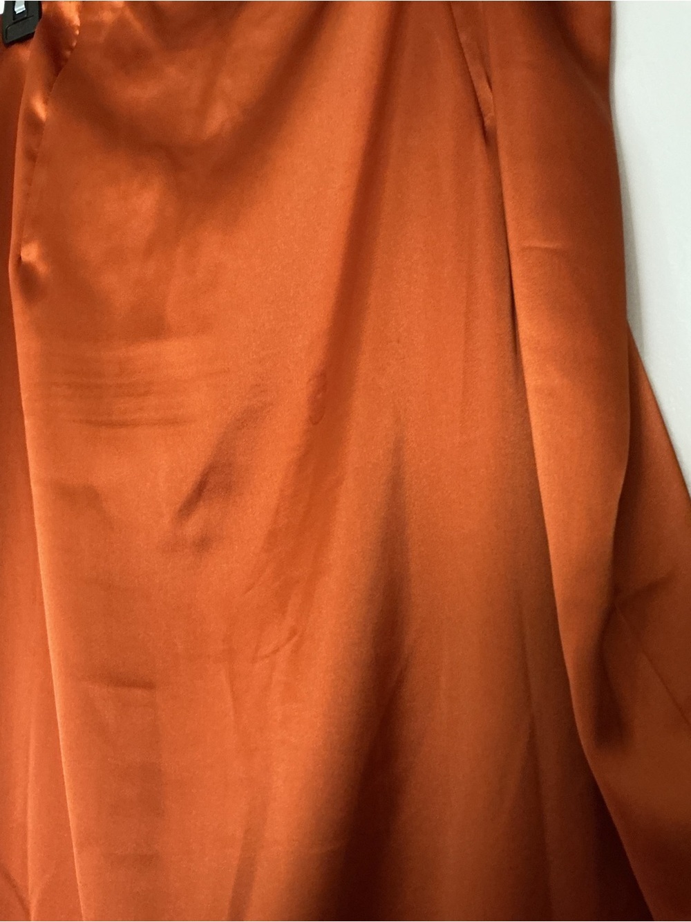 One-Shoulder Rust Satin Dress with Cascade Ruffle - Picture 5 of 7